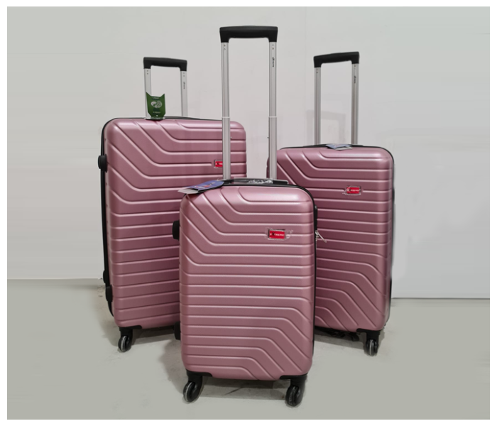 3 Piece Extreme Lightweight Hard Shell ABS Luggage Trolley - Light Pink Red - Zoom Image