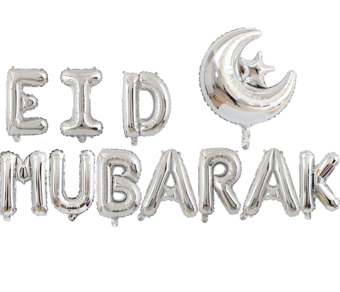 Eid Mubarak Celebration Combo Foil Confetti And Metallic Balloon Various Shape Moon Star Kit To Decor Home Hotel Office - Silver - Zoom Image 2