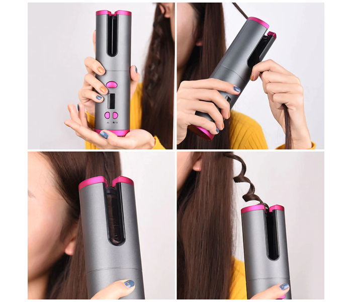 Rechargeable Cordless Auto Hair Curler - Grey and Pink - Zoom Image 1