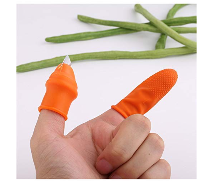 Thumb Knife 2 Finger Cutter Kitchen Knife Set for Kitchen use Home appliances Kitchen Garlic Peeler for Kitchen Finger Thumb Cutter - Orange - Zoom Image 3