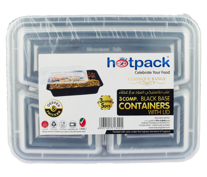 Hotpack HSMBBMC3C 5 Pieces Container Black Base with 3 Compartment Lid - Zoom Image 1