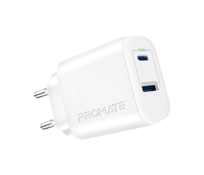 Promate Universal 17W Multi-Port Wall Charger with USB-A Port - White - Zoom Image 1