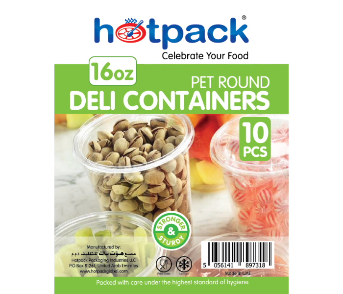 Hotpack HSMDCR16PET 10 Pieces 16oz Deli PET Container Round with Lid - Zoom Image 2