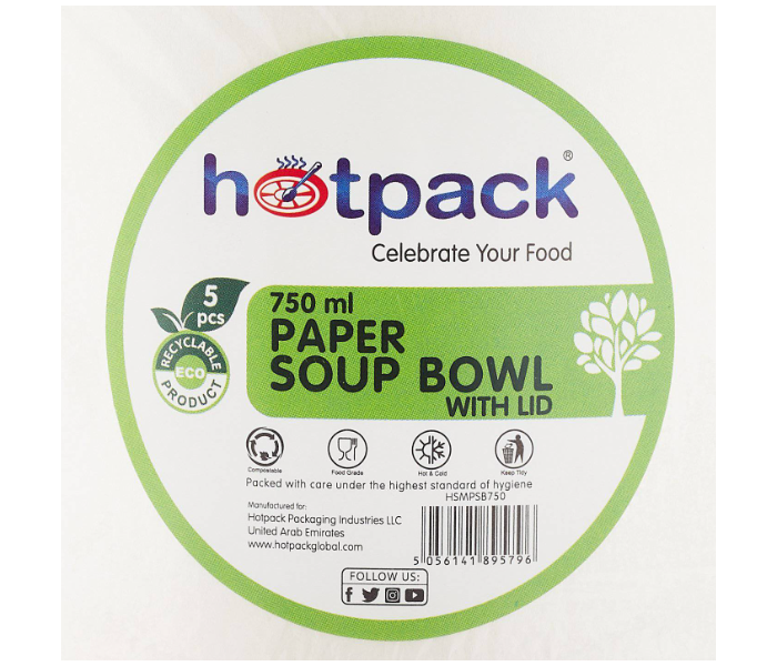 Hotpack HSMPSB750 5 Pieces 750ml Paper Soup Bowl - White - Zoom Image 2