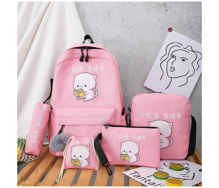 Generic 5 Pieces Female Color Matching Backpack Schoolbag - Pink - Zoom Image