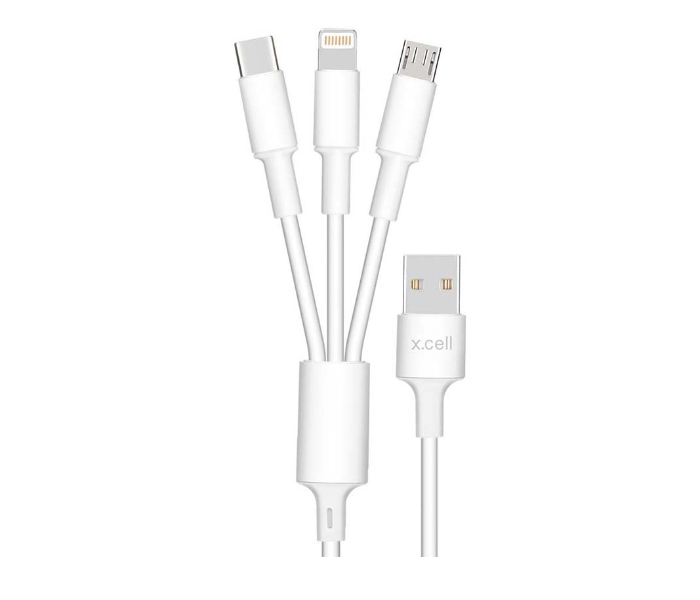 Xcell XL-CB-A31 1.5m USB-A to Type-C, Lightning and Micro USB Cable - White - Zoom Image 1