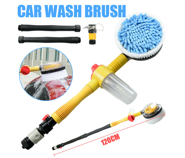 Auto Car Extendable Rotating Wash Brush High Pressure Vehicle Care Washing Sponge Cleaner Cleaning Tool with Hose - Yellow and White - Zoom Image 2