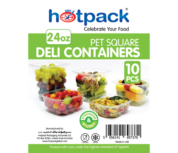 Hotpack HSMDCS24PET 10 Pieces 24oz Deli PET Container Square with Lid - Zoom Image 2