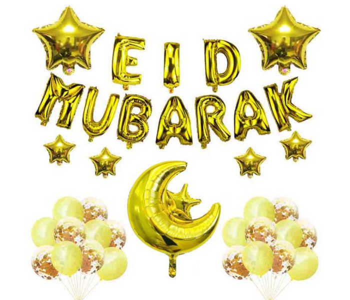 Eid Mubarak Celebration Combo Foil Confetti And Metallic Balloon Various Shape Moon Star Kit To Decor Home Hotel Office - Yellow - Zoom Image 1