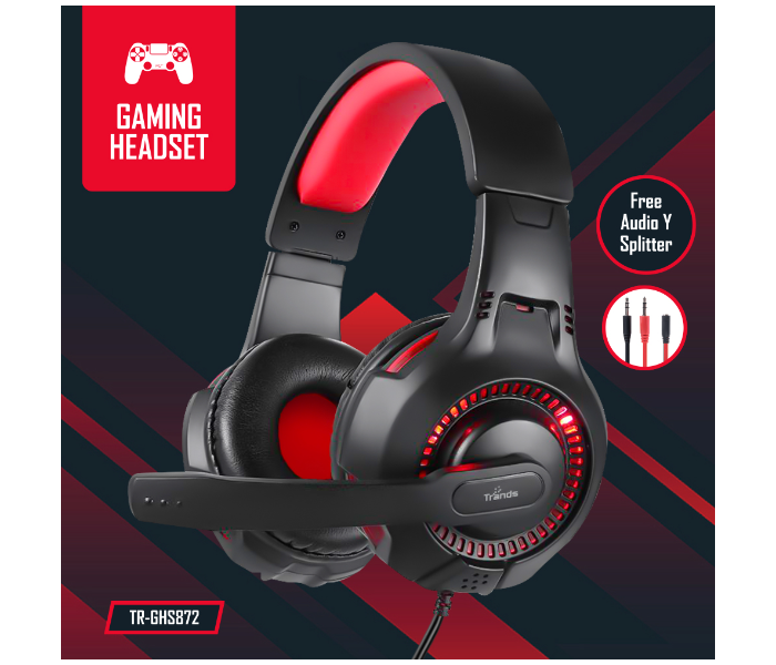 Trands TR-GHS872 Wired Gaming Headset - Black and Red - Zoom Image 2