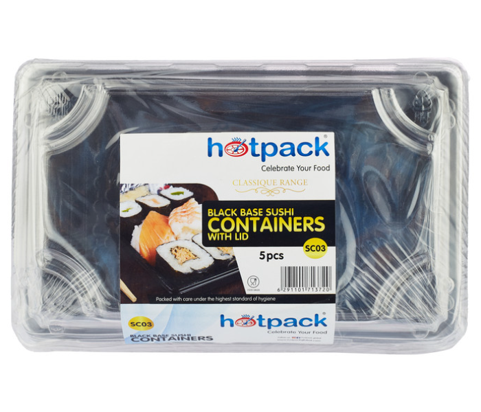 Hotpack HSMSC03B 5 Pieces Black Sushi Container Base with Lid - Zoom Image 1