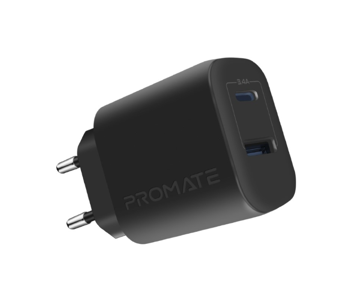 Promate Universal 17W Multi-Port Wall Charger with USB-A Port - Black - Zoom Image 1