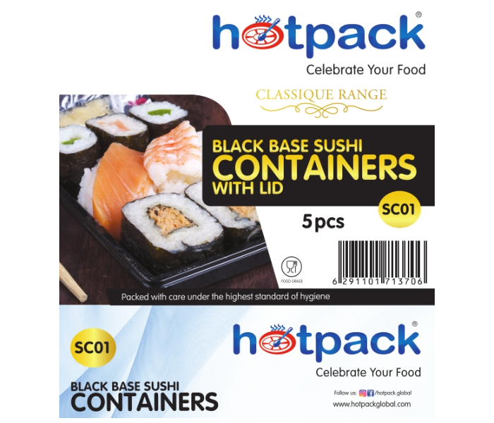 Hotpack HSMSC01B 5 Pieces Black Sushi Container Base with Lid - Zoom Image 2