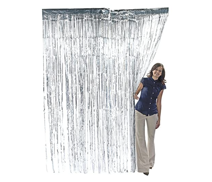 Tinsel Metallic Foil Fringe Curtains Backdrop Door Window Curtain Party Decoration Pack of 2 - Silver - Zoom Image 5