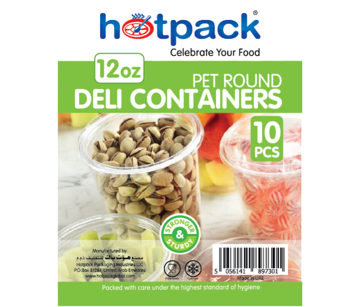 Hotpack HSMDCR12PET 10 Pieces 12oz Deli PET Container Round with Lid - Zoom Image 1