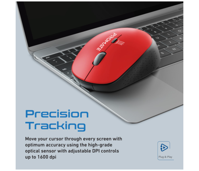 Promate Professional Precision Tracking Comfort Grip Wireless Mouse - Red - Zoom Image 2