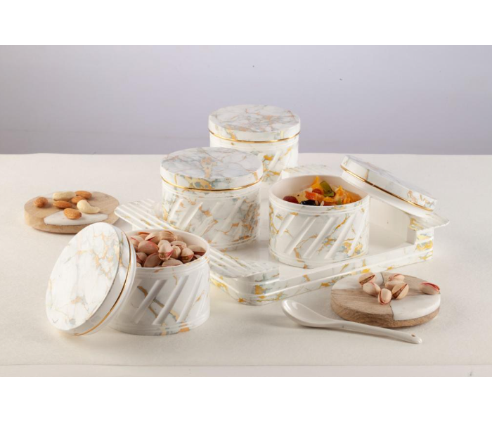 4 Piece Marble Look Dry Fruit Container With Tray Holder - White - Zoom Image