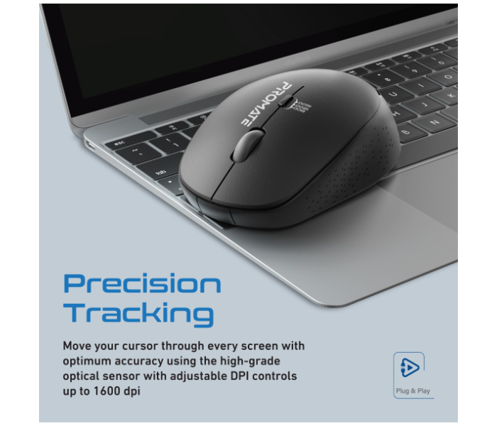 Promate Professional Precision Tracking Comfort Grip Wireless Mouse - Black - Zoom Image 2