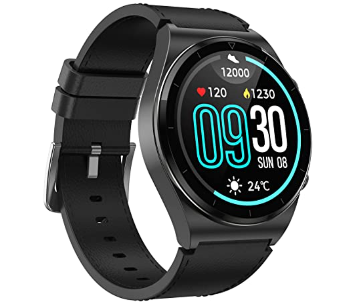 MKZ SK8 Plus Smart Watch with Bluetooth and Leather Strap - Black - Zoom Image 2