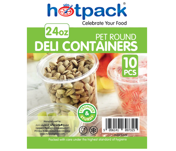 Hotpack HSMDCR24PET 10 Pieces 24oz Deli PET Container Round with Lid - Zoom Image 1