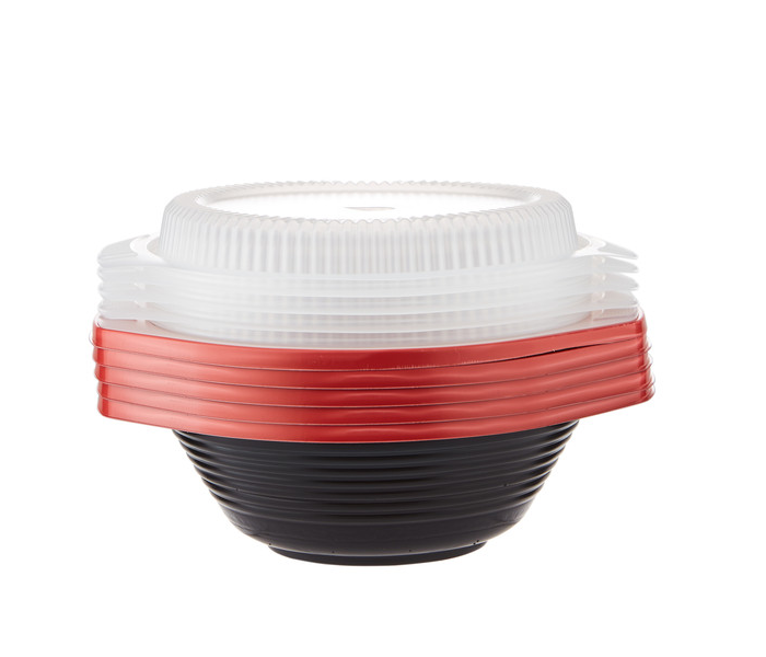 Hotpack HSMRBSB1000 5 Pieces 1000ml Red and Black Base Soup Bowls with Lids - Zoom Image 1