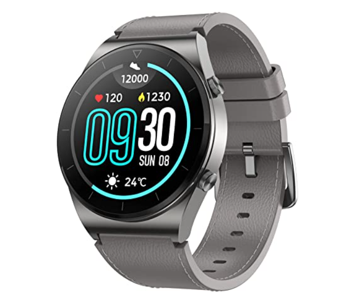 MKZ SK8 Plus Smart Watch with Bluetooth and Leather Strap - Grey - Zoom Image 1