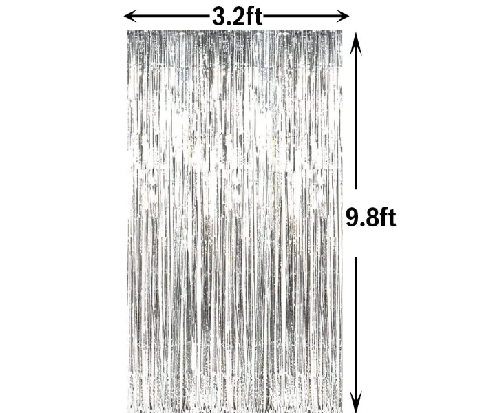 Tinsel Metallic Foil Fringe Curtains Backdrop Door Window Curtain Party Decoration Pack of 2 - Silver - Zoom Image 3