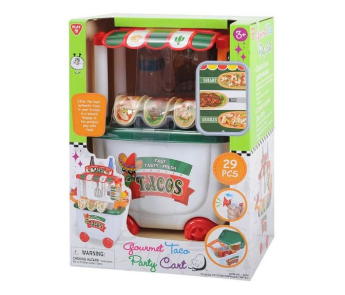 PlayGo 3514 29 Pieces Gourmet Taco Party Cart Toys For Kids - Green and White - Zoom Image 1