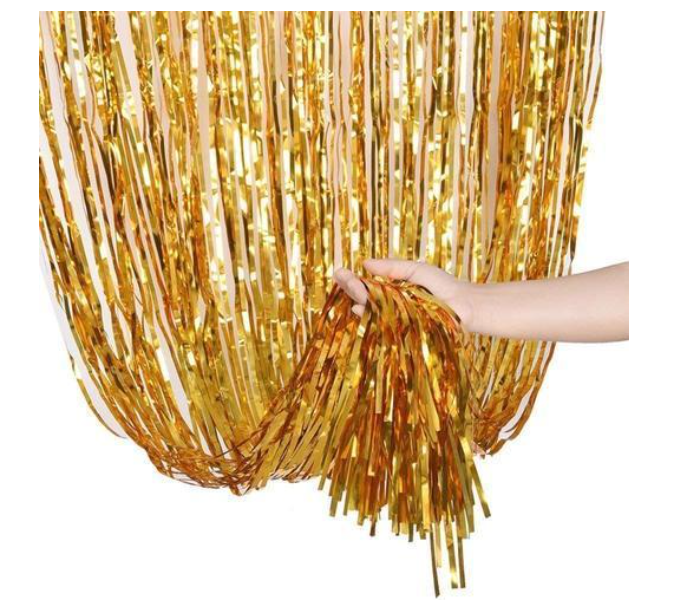 Tinsel Metallic Foil Fringe Curtains Backdrop Door Window Curtain Party Decoration Pack of 2 - Gold - Zoom Image 1