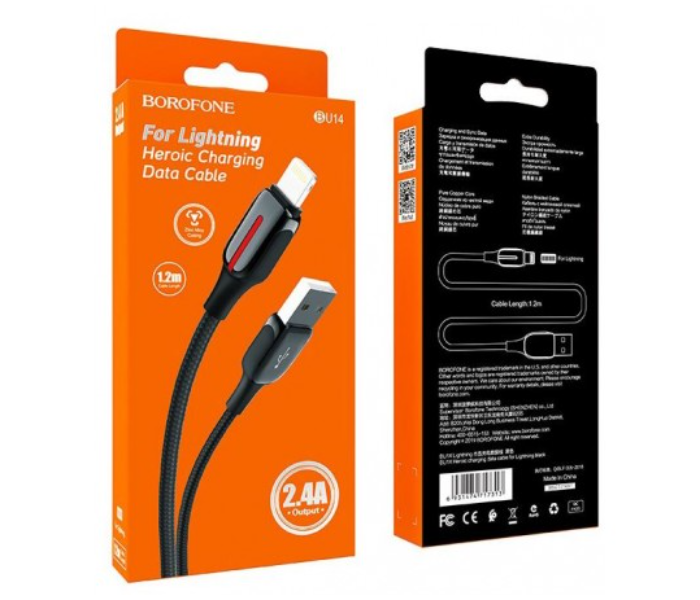 BOROFONE BU14 Heroic Charging Data Cable For Lightning - Black - Zoom Image