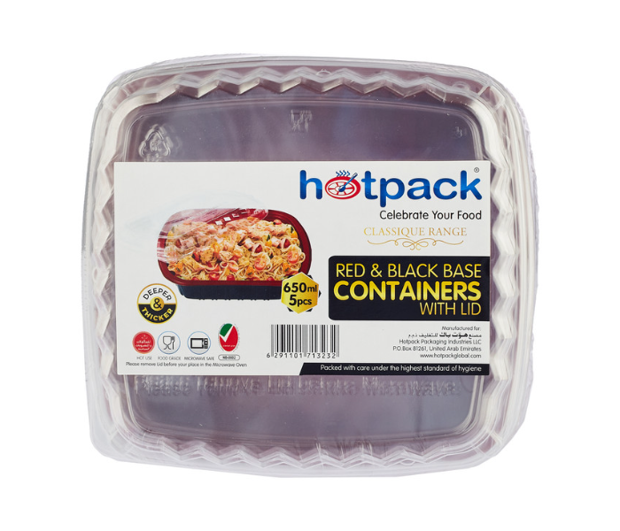 Hotpack HSMRB750 5 Pieces 750ml Red and Black Base Container with Lids - Zoom Image 1