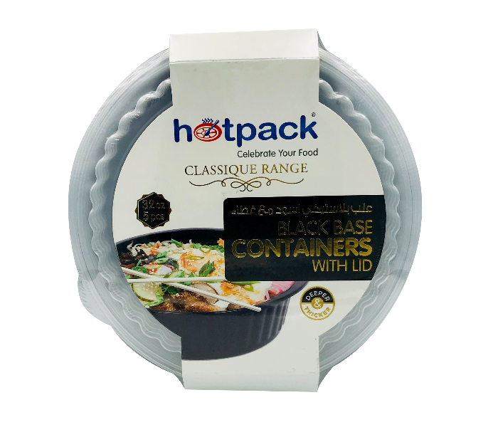 Hotpack HSMBB8399 32oz 5 Pieces Black Base Round Microwavable Container With Lids - Zoom Image