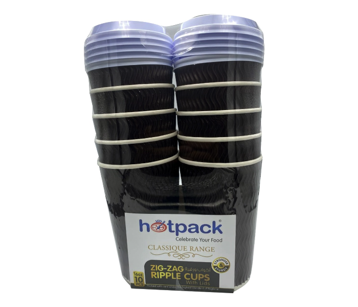 Hotpack HSMPCZZR16C 16oz 10 Pieces Zigzag Ripple Paper Cup with lid - Zoom Image