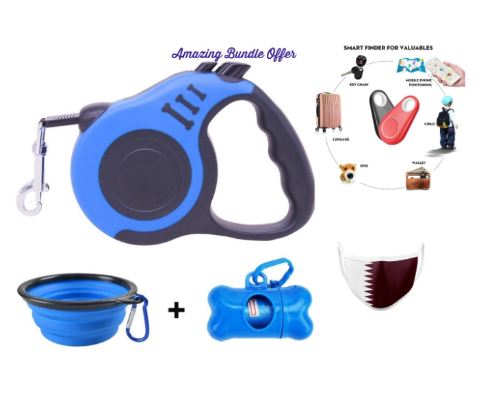 Lightweight Portative 5M Leash - Folding Bowl - Dispenser, Bag - GPS Tracker and 2 Reusable Qatar Masks - All in One Smart Combo - Zoom Image 1