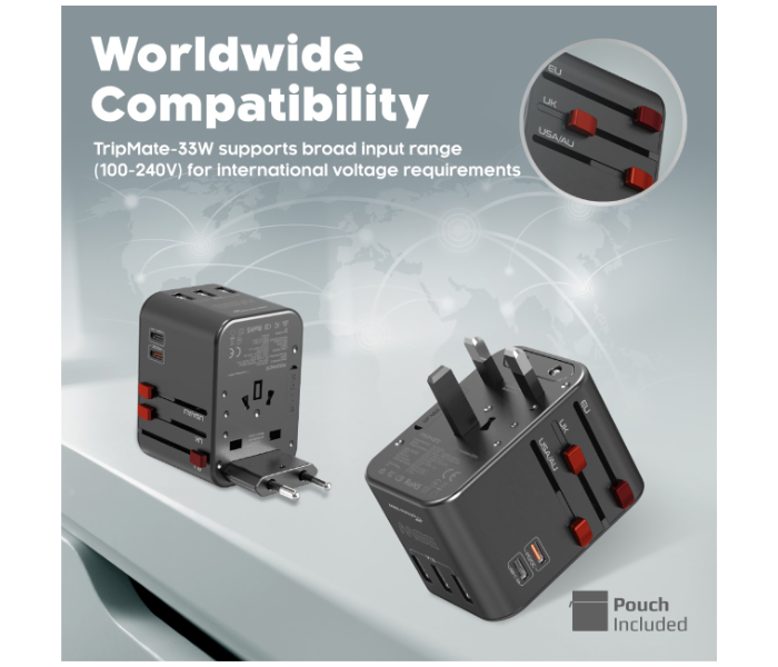 Promate Universal Grounded Power Travel Adapter - Black - Zoom Image 5