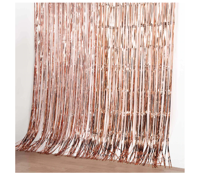 Tinsel Metallic Foil Fringe Curtains Backdrop Door Window Curtain Party Decoration Pack of 2 - Rose Gold - Zoom Image 2