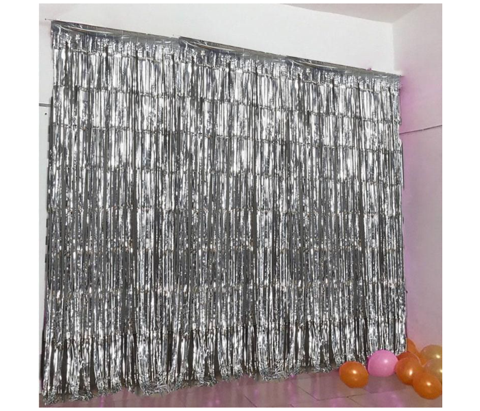 Tinsel Metallic Foil Fringe Curtains Backdrop Door Window Curtain Party Decoration Pack of 2 - Silver - Zoom Image 4