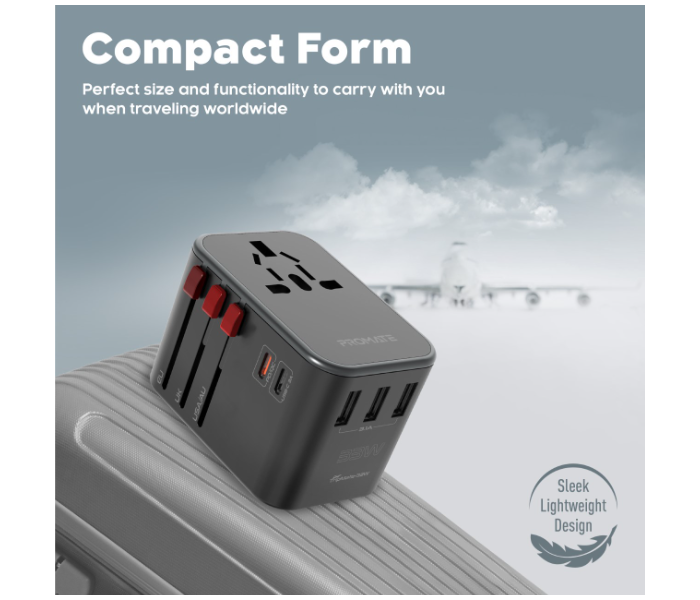 Promate Universal Grounded Power Travel Adapter - Black - Zoom Image 3