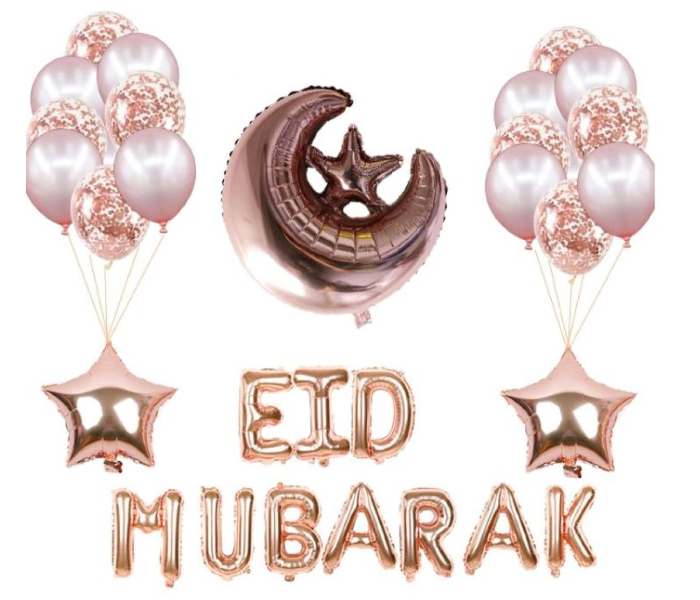 Eid Mubarak Celebration Combo Foil Confetti And Metallic Balloon Various Shape Moon Star Kit To Decor Home Hotel Office - Rose Gold - Zoom Image 4