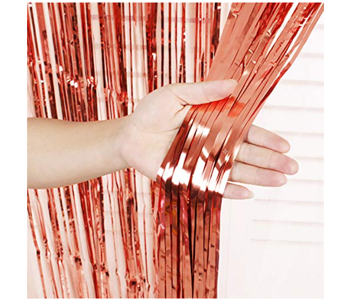 Tinsel Metallic Foil Fringe Curtains Backdrop Door Window Curtain Party Decoration Pack of 2 - Rose Gold - Zoom Image 3