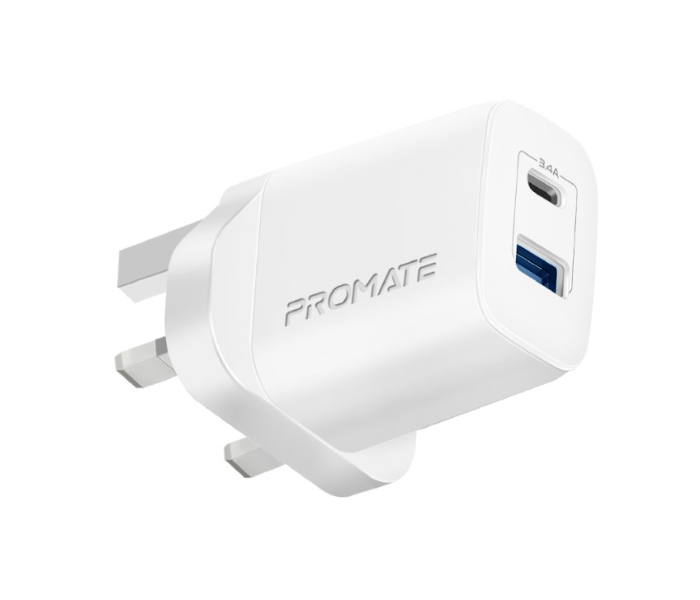 Promate Universal 17W Multi-Port Wall Charger with Type-C Port - White - Zoom Image 1