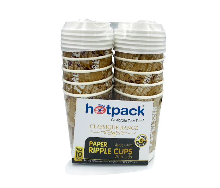 Hotpack HSMPCRW8 8oz 10 Pieces Printed Ripple Cup with Lids - Zoom Image