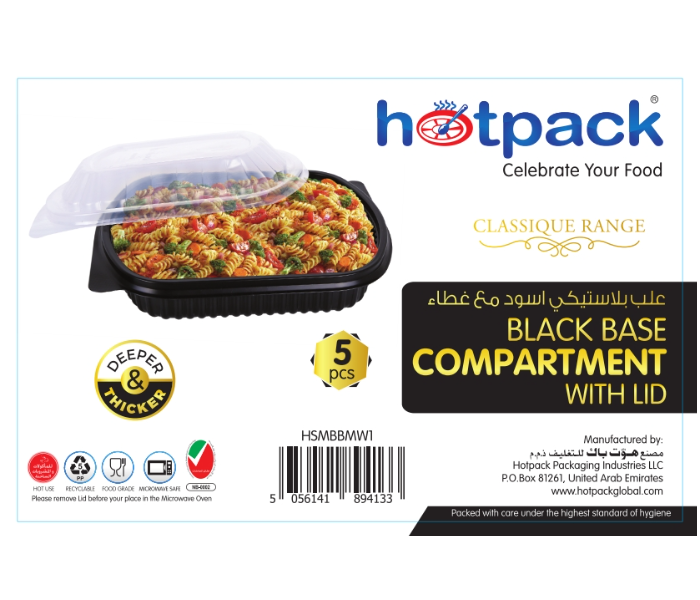 Hotpack HSMBBMW1 5 Pieces Black Base Container with Lid - Zoom Image 4