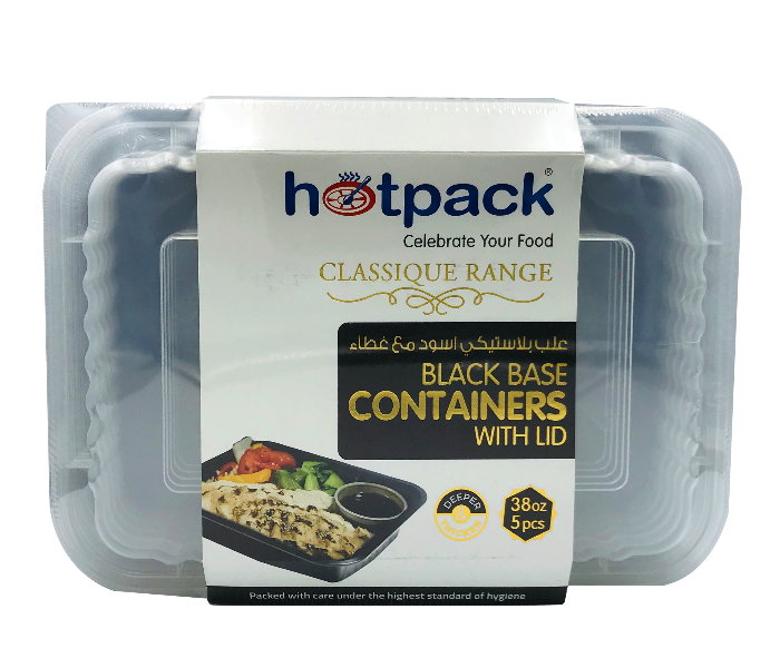 Hotpack HSMBB8388 38oz 5 Pieces Black Base Rectangular Microwavable Container With Lids - Zoom Image