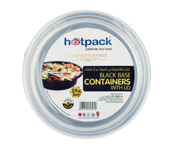 Hotpack HSMBBRO24 5 Pieces 24 oz Black Base Round Container with Lids - Zoom Image 1