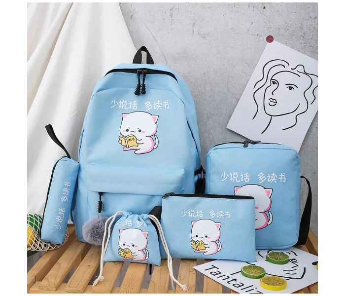 Generic 5 Pieces Female Color Matching Backpack Schoolbag - Blue - Zoom Image