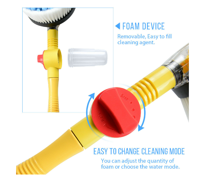 Auto Car Extendable Rotating Wash Brush High Pressure Vehicle Care Washing Sponge Cleaner Cleaning Tool with Hose - Yellow and White - Zoom Image 7