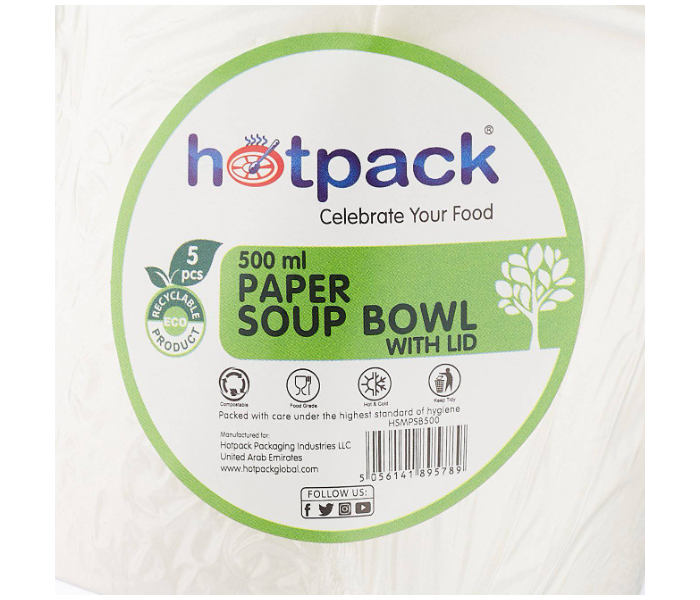 Hotpack HSMPSB500 5 Pieces 500ml Paper Soup Bowl - White - Zoom Image 1