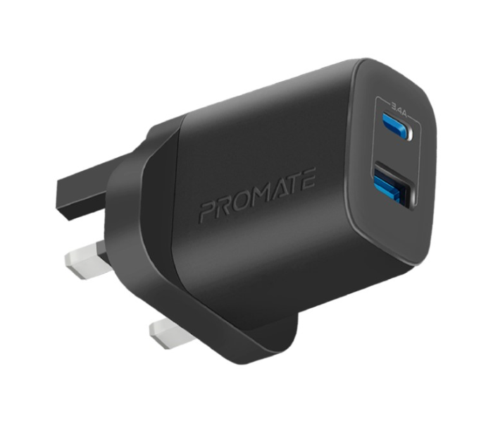 Promate Universal 17W Multi-Port Wall Charger with Type-C Port - Black - Zoom Image 1