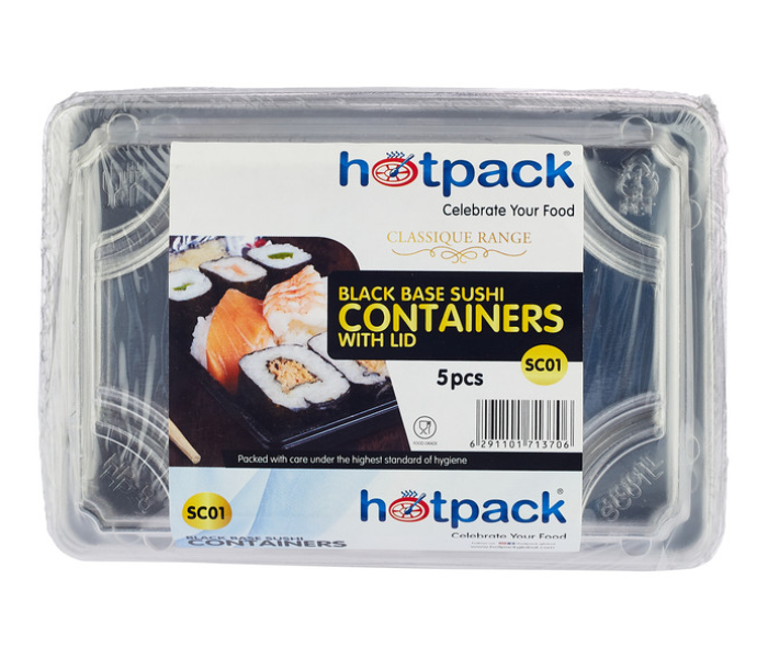 Hotpack HSMSC01B 5 Pieces Black Sushi Container Base with Lid - Zoom Image 1